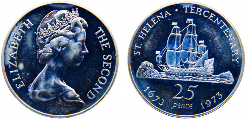 Saint Helena British colony Elizabeth II 25 Pence 1973 Royal mint(Mintage 10259)...