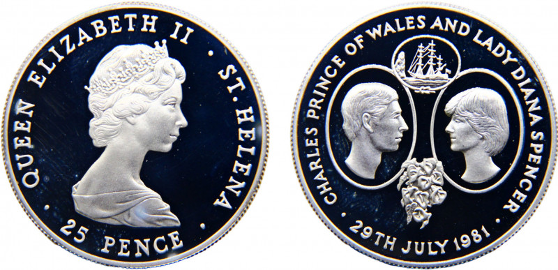 Saint Helena British colony Elizabeth II 25 Pence 1981 (Mintage 30000) Wedding o...