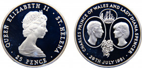 Saint Helena British colony Elizabeth II 25 Pence 1981 (Mintage 30000) Wedding of Prince Charles and Lady Diana Silver 28.35g KM# 9a
