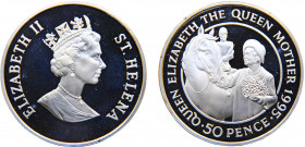 Saint Helena British colony Elizabeth II 50 Pence 1995 (Mintage 10000) 95th Anniversary of the Birth of the Queen Mother Silver 27.48g KM# 14a