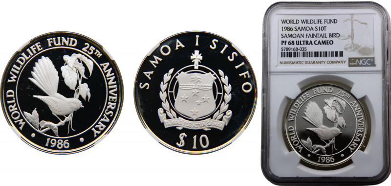 Samoa 10 Dollars 1986 (Mintage 25000) NGC PF68 World Wildlife Fund Samoan Fantai...