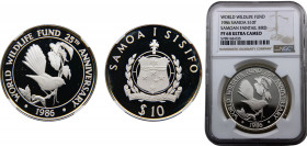 Samoa 10 Dollars 1986 (Mintage 25000) NGC PF68 World Wildlife Fund Samoan Fantail bird Silver 31.47g KM# 72