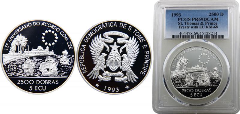 SaoTomeandPrincipe Democratic Republic 2500 Dobras / 5 ECU 1993 Top Pop PCGS PR6...