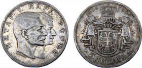 Serbia Kingdom Petar I 5 Dinara 1904 100th Anniversary of the Karađorđević Dynasty Silver 24.84g KM# 27
