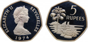 Seychelles British crown colony Elizabeth II 5 Rupees 1974 Royal mint(Mintage 5000) Silver 15.12g KM# 19a