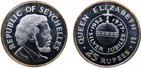 Seychelles Republic 25 Rupees 1977 (Mintage 17000) 25th Anniversary of the Accession of Queen Elizabeth II Silver 28.44g KM# 38
