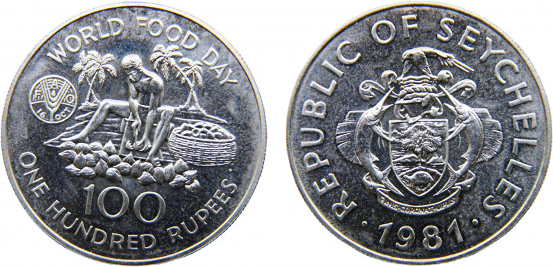 Seychelles Republic 100 Rupees 1981 (Mintage 6000) FAO, World Food Day Silver 35...