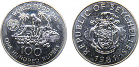 Seychelles Republic 100 Rupees 1981 (Mintage 6000) FAO, World Food Day Silver 35.23g KM# 45