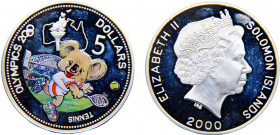 Solomon Islands Commonwealth Nation Elizabeth II 5 Dollars 2000 Balerna mint(Mintage 15000) 2000 Summer Olympics, Sydney, Tennis Silver 24.98g KM# 67