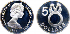 Solomon Islands Commonwealth Nation Elizabeth II 5 Dollars 1977 FM The Franklin Mint(Mintage 15000) Fossilized Clam Shell Silver 28.61g KM# 7