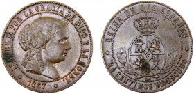 Spain Kingdom Isabel II 2½ Centimos de Escudo 1867 OM Barcelona mint Bronze 6.26g KM#634.1