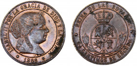 Spain Kingdom Isabel II 2½ Centimos de Escudo 1868 OM Seville mint Bronze 6.23g KM#634.5
