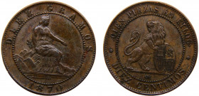 Spain Provisional Government 10 Centimos 1870 OM Bronze 9.94g KM# 663