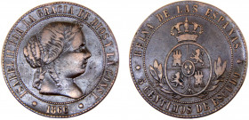 Spain Kingdom Isabel II 5 Centimos de Escudo 1866 Barcelona mint Without ¨OM¨ Copper 12.26g KM#635.1