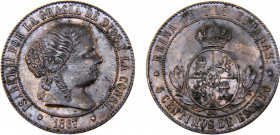 Spain Kingdom Isabel II 5 Centimos de Escudo 1867 OM Barcelona mint Copper 12.82g KM#635.1