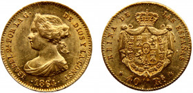 Spain Kingdom Isabel II 40 Reales 1864 Madrid mint Gold 3.4g KM# 618.1