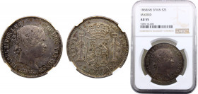 Spain Kingdom Isabel II 2 Escudos 1868 *18-68 Madrid mint NGC AU55 Silver KM# 629