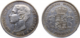 Spain Kingdom Alfonso XII 5 Pesetas 1876 *18-76 DEM Madrid mint 1st portrait Silver 25g KM# 671