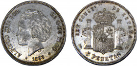Spain Kingdom Alfonso XIII 5 Pesetas 1893 *18-93 PGL Madrid mint 2nd portrait Silver 25g KM# 700