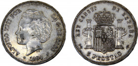 Spain Kingdom Alfonso XIII 5 Pesetas 1894 *18-94 PGV Madrid mint 2nd portrait Silver 25g KM# 700