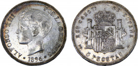 Spain Kingdom Alfonso XIII 5 Pesetas 1896 *18-96 PGV Madrid mint 3rd portrait Silver 25g KM# 707