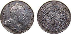 Straits Settlements British colony Edward VII 1 Dollar 1907 Royal mint Silver 20.13g KM# 26