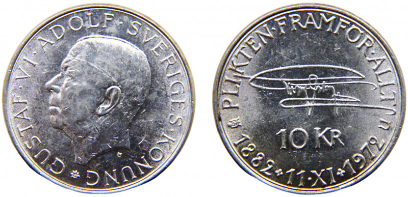 Sweden Kingdom Gustaf VI Adolf 10 Kronor 1972 U 90th Birthday of Gustav VI Adolf...