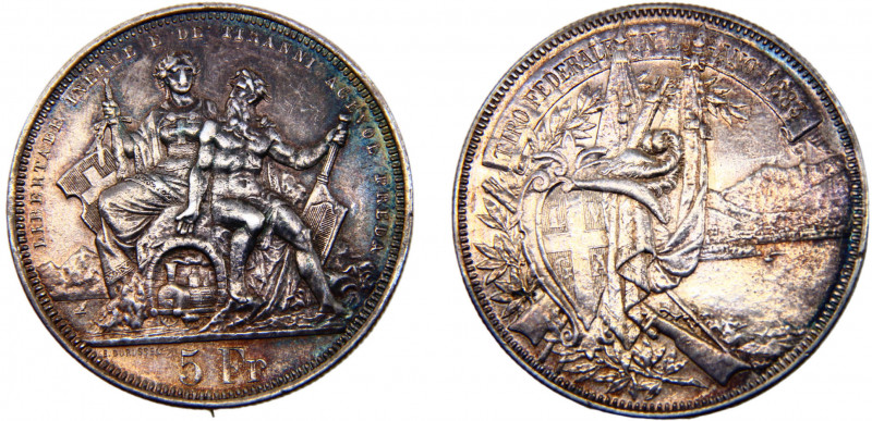 Switzerland Federal State Lugano 5 Francs 1883 Bern mint(Mintage 30000) Shooting...