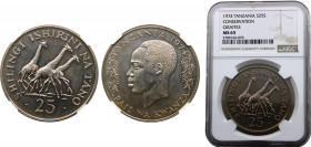 Tanzania Republic 25 Shilingi 1974 (Mintage 8848) NGC MS65 Conservation Silver 25.4g KM# 7