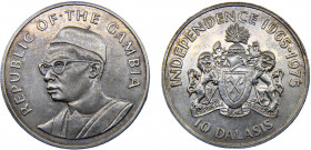 The Gambia Republic 10 Dalasis 1975 Royal mint(Mintage 50000) 10th Anniversary of Independence Silver 28.29g KM# 16