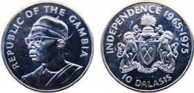 The Gambia Republic 10 Dalasis 1975 Royal mint(Mintage 20000) 10th Anniversary of Independence Silver 28.4g KM# 16a