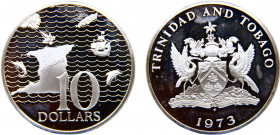 Trinidad and Tobago Republic 10 Dollars 1973 FM The Franklin Mint(Mintage 24000) Silver 34.91g KM# 24a