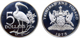Trinidad and Tobago Republic 5 Dollars 1975 FM The Franklin Mint(Mintage 26000) Scarlet ibis Silver 29.65g KM# 8