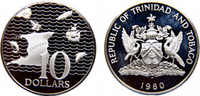 Trinidad and Tobago Republic 10 Dollars 1980 FM The Franklin Mint(Mintage 3726) Silver 34.56g KM# 36a