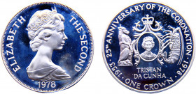 Tristan da Cunha Saint Helena dependency Elizabeth II 1 Crown 1978 (Mintage 25000) Silver 28.41g KM# 2a