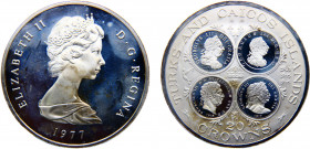 Turks and Caicos Islands British colony Elizabeth II 20 Crowns 1977 (Mintage 1973) George III Silver 38.27g KM# 18