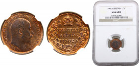 UnitedKingdom Colonial issue Edward VII 1/3 Farthing 1902 (Mintage 288000) NGC MS65 Copper 0.94g KM# 791