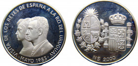 Uruguay Oriental Republic of Uruguay 2000 Nuevos Pesos 1983 (Mintage 20000) Visit of Spanish King & Queen Silver 65g KM# 131