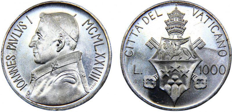 Vatican City City state John Paul I 1000 Lire 1978 Silver 14.61g KM#142