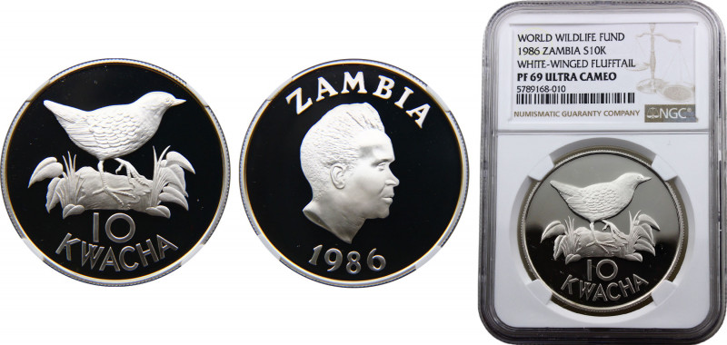 Zambia Republic 10 Kwacha 1986 (Mintage 25000) Top Pop NGC PF69 World Wildlife F...