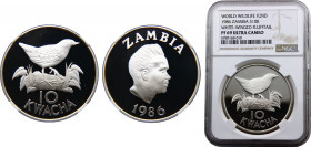 Zambia Republic 10 Kwacha 1986 (Mintage 25000) Top Pop NGC PF69 World Wildlife Fund Whitewinged Flufftail Silver 27.22g KM# 25