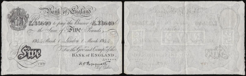 Five Pounds B241 Peppiatt London 1 March 1944 D/212 33640 VF
Estimate: GBP 90 -...