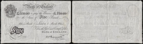 Five Pounds B241 Peppiatt London 1 March 1944 D/212 33640 VF
Estimate: GBP 90 - 130