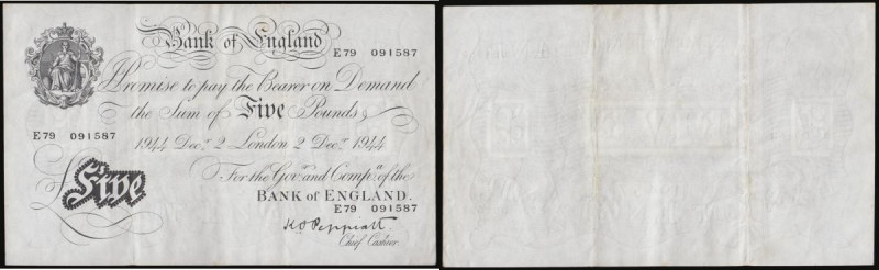 Five Pounds Peppiatt white thick paper B255 dated 2nd December 1944, series E79 ...