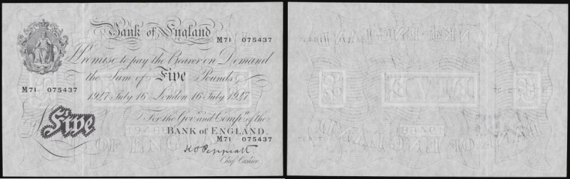 Five Pounds B264 Peppiatt London 16 July 1947 M71 075437 EF or better
Estimate:...
