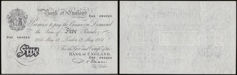 Five Pounds White Beale B270 dated 12th May 1951 U63 094220, AU and pleasing
Es...