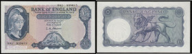 Five pounds O'Brien B280 Helmeted Britannia at right, Lion & Key reverse issued 1961 Unc, H82 prefix
Estimate: GBP 30 - 50