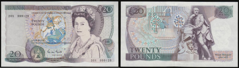 Twenty Pounds Gill B355 issued 1988 very last run 20X 999129 UNC (from C102 pack...