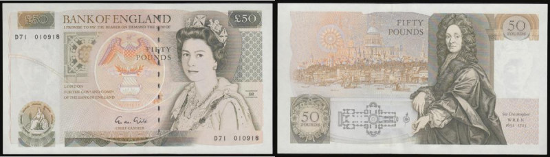 Fifty Pounds Gill B356 issued 1988 series D71 010918, Sir Christopher Wren rever...