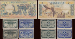 Algeria (5) 50 Dinars 1964 issue, Pick 124a, series H.807 891 serial number 20157891, Fine with some pinholes to the right, Two Francs 1944 issue (2) ...
